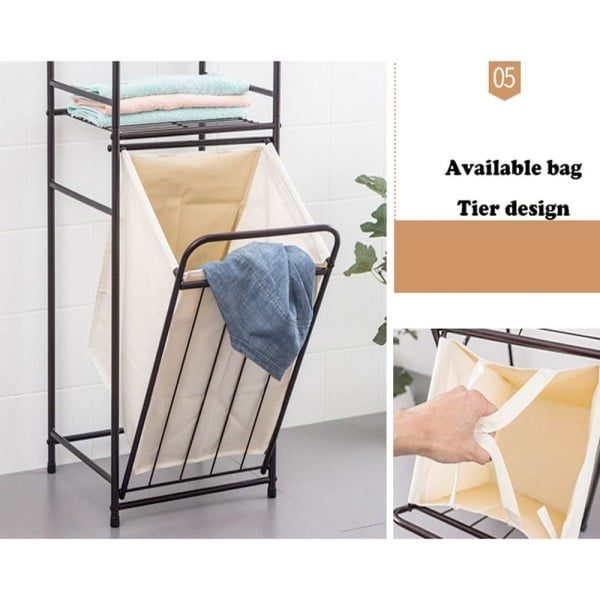 Cos de rufe, Quasar & Co.®, cu 2 polite, raft organizator baie, 38 x 35.5 x 105 cm, metal, gri - imagine 7