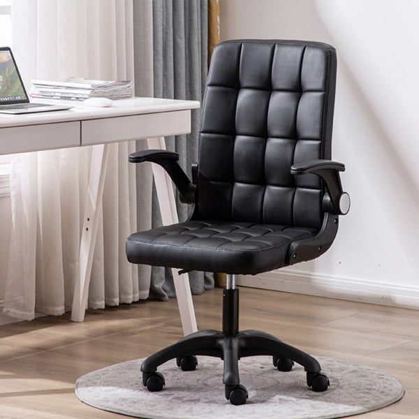 Scaun de birou, Quasar & Co.®, ergonomic, manere rabatabile, sezut si spatar buretat, inaltime reglabila, piele ecologica, negru - imagine 3