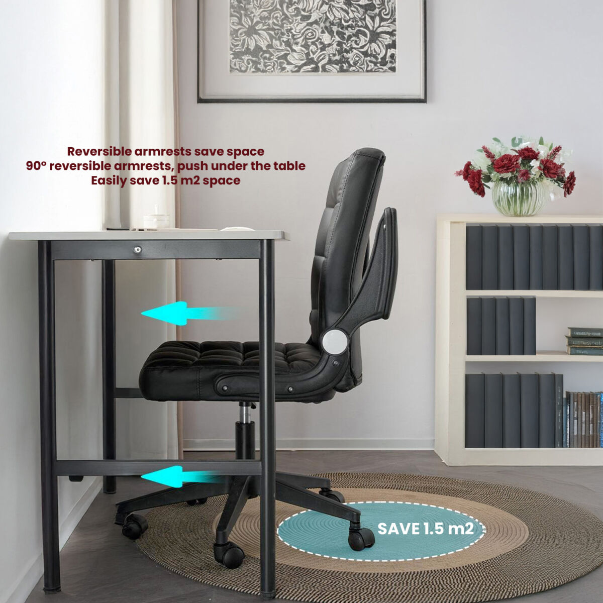 Scaun birou ergonomic, office, Quasar & Co.®, model GAMA, manere rabatabile, sezut si spatar buretat, inaltime reglabila, rotativ, piele ecologica, bej 2