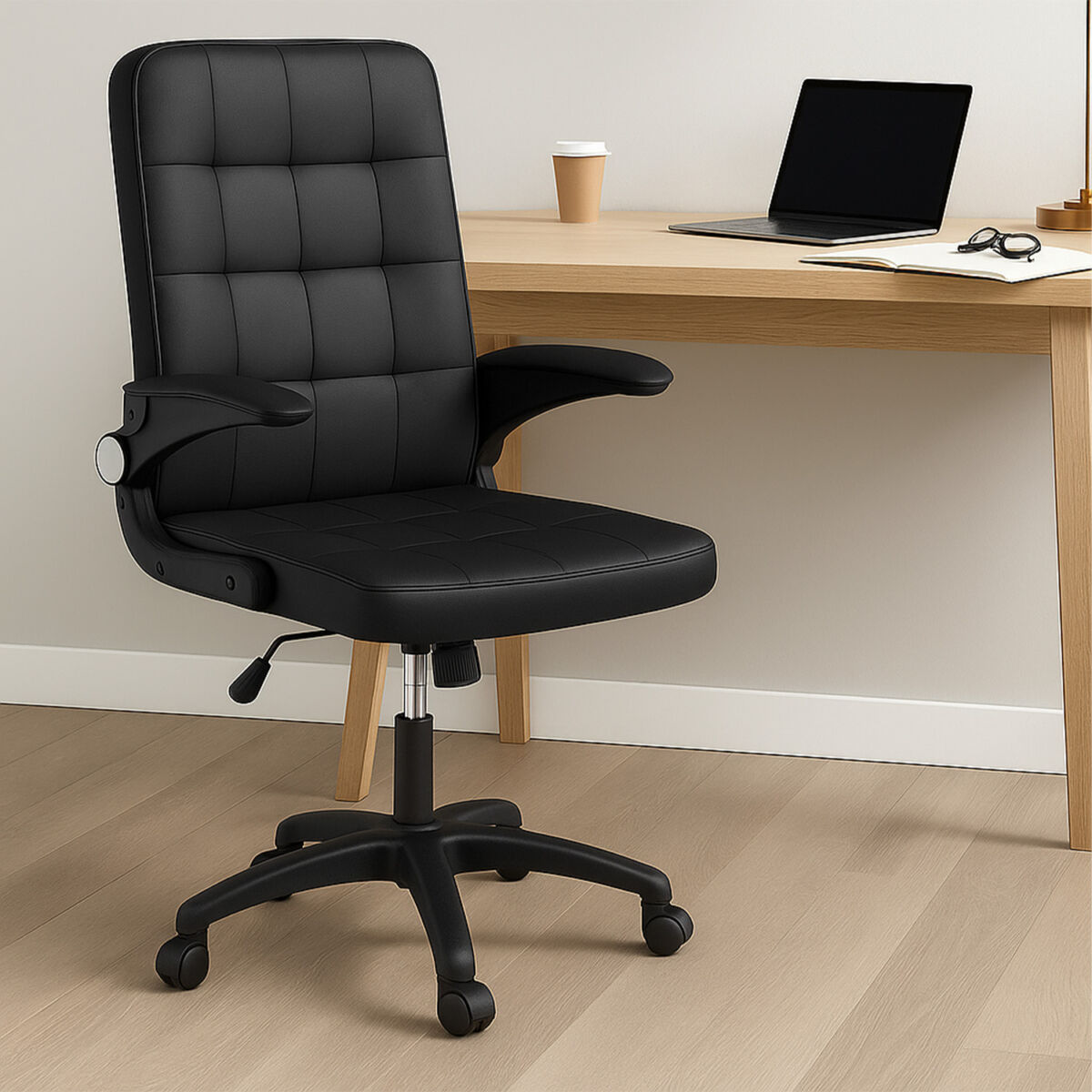 Scaun birou ergonomic, office, Quasar & Co.®, model GAMA, manere rabatabile, sezut si spatar buretat, inaltime reglabila, rotativ, piele ecologica, bej 3