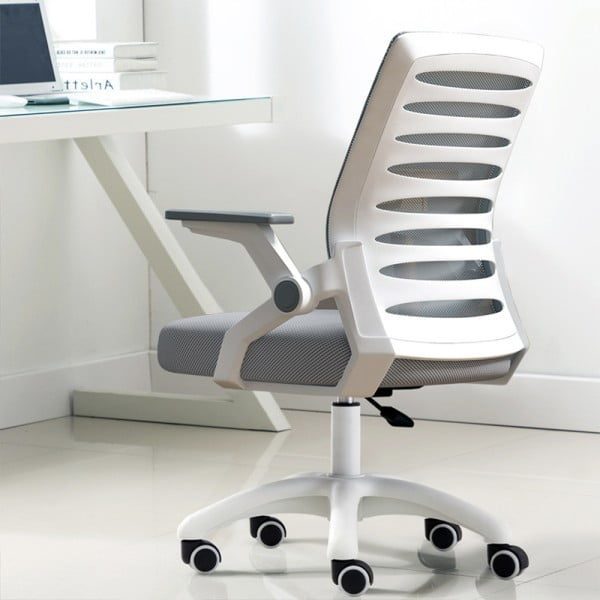 Scaun de birou,  Quasar & Co.®, ergonomic, manere rabatabile, sezut latex, inaltime reglabila, suport lombar, mesh, 49 x 50 x 89-97 cm, alb/gri - imagine 6
