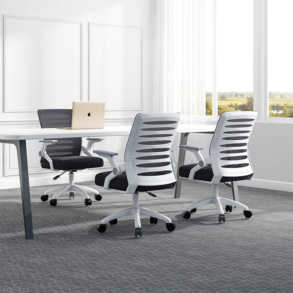 Scaun de birou,  Quasar & Co.®, ergonomic, manere rabatabile, sezut latex, inaltime reglabila, suport lombar, mesh, 49 x 50 x 89-97 cm, alb/gri 7
