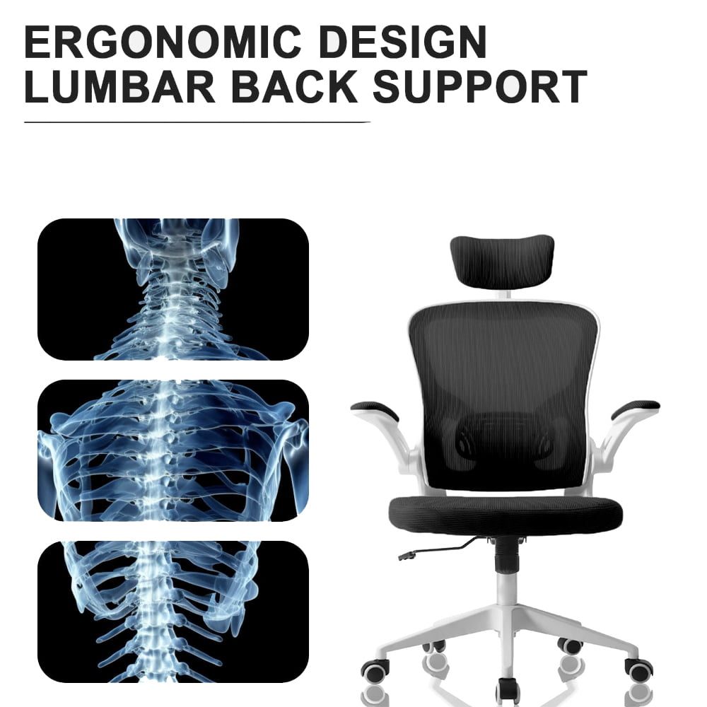 Scaun de birou, Quasar & Co.®, ergonomic, manere rabatabile, sezut latex, inaltime reglabila, suport lombar, tetiera ajustabila, mesh, 57 x 53 x 98-107 cm, alb/negru 4 Scaun de birou, Quasar & Co.®, ergonomic, manere rabatabile, sezut latex, inaltime reglabila, suport lombar, tetiera ajustabila, mesh, 57 x 53 x 98-107 cm, alb/negru 4