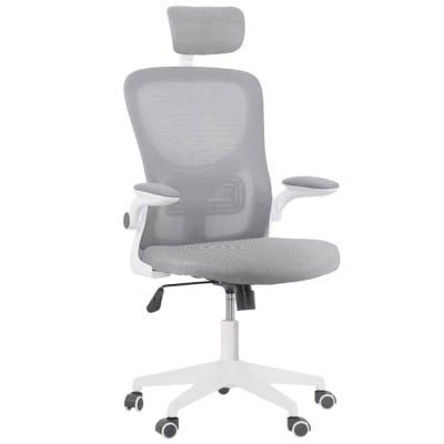 Scaun de birou,  Quasar & Co.®, ergonomic, manere rabatabile, sezut latex, inaltime reglabila, suport lombar, tetiera ajustabila, mesh, 57 x 53 x 98-107 cm, alb/gri 9