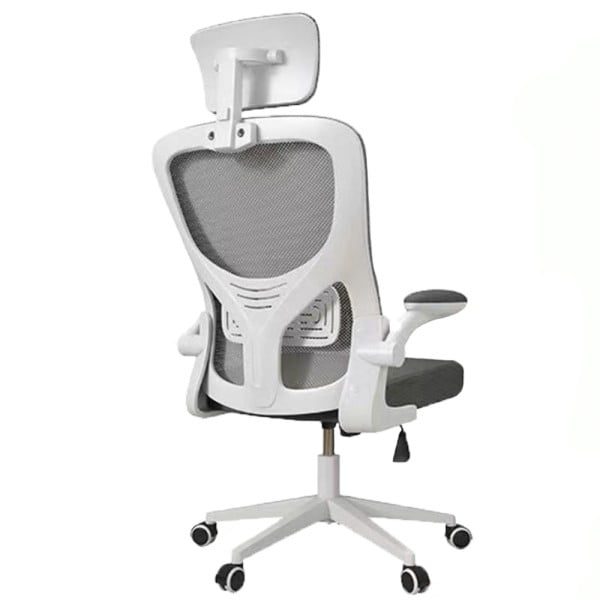 Scaun de birou,  Quasar & Co.®, ergonomic, manere rabatabile, sezut latex, inaltime reglabila, suport lombar, tetiera ajustabila, mesh, 57 x 53 x 98-107 cm, alb/gri - imagine 4