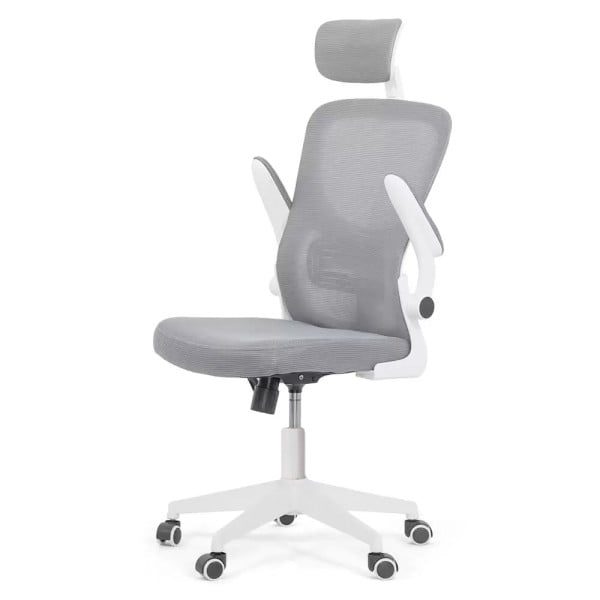Scaun de birou,  Quasar & Co.®, ergonomic, manere rabatabile, sezut latex, inaltime reglabila, suport lombar, tetiera ajustabila, mesh, 57 x 53 x 98-107 cm, alb/gri - imagine 3