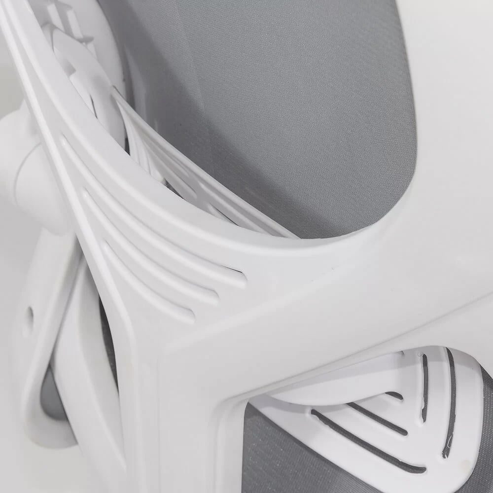 Scaun de birou,  Quasar & Co.®, ergonomic, manere rabatabile, sezut latex, inaltime reglabila, suport lombar, tetiera ajustabila, mesh, 57 x 53 x 98-107 cm, alb/gri 5