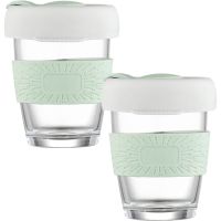 Set 2 pahare cafea/ceai, Quasar & Co.®, model To Go, cu protectie termica si capac din silicon, sticla, 320 ml, alb fumuriu/verde 6