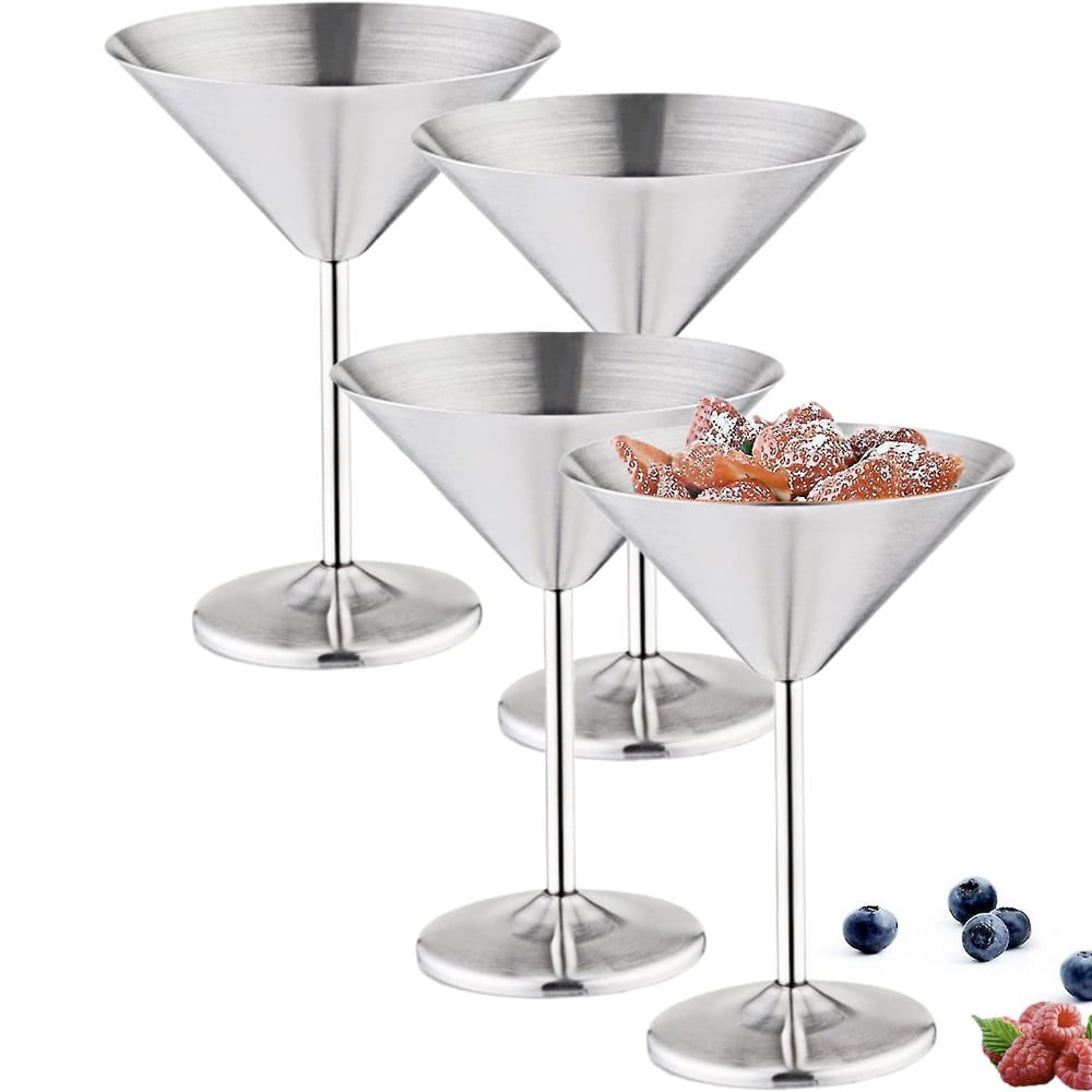 Set 4 pahare martini, Quasar & Co.®, otel inoxidabil, h 16 cm, 250 ml, argintiu