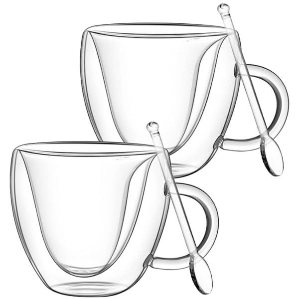 Set 2 cani cu pereti dubli si 2 lingurite, Quasar & Co.®, 250 ml, interior forma inima, termorezistenta, transparent - imagine 3