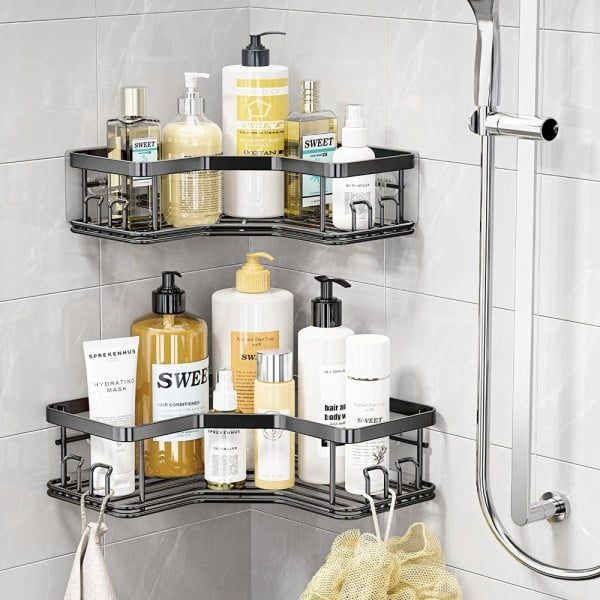 Set 4 etajere de colt, Quasar & Co.®, suspendate, metal, 24,5 x 24,5 x 6,5/22 x 22 x 6.5 cm, negru - imagine 6