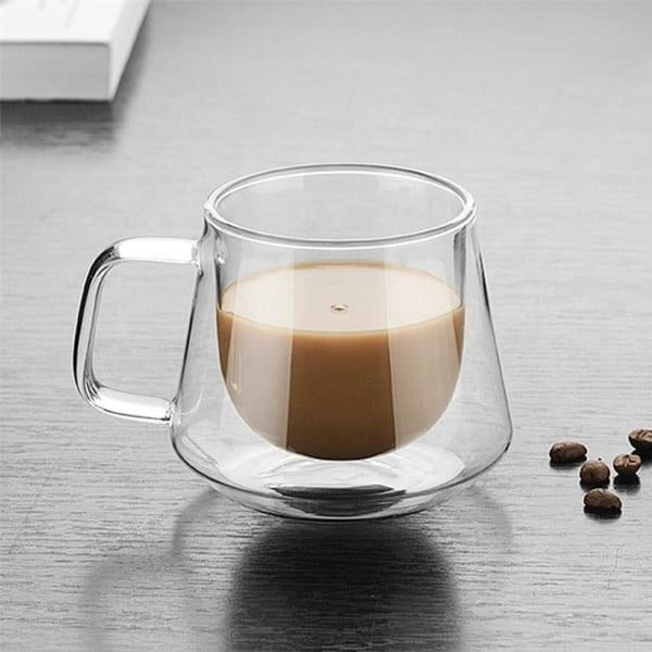 Set 2 cesti cafea cu pereti dubli cu 2 lingurite, Quasar & Co.®, 200 ml, termorezistenta, model rotund, mesaj COFFEE, transparent - imagine 3