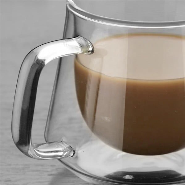 Set 2 cesti cafea cu pereti dubli cu 2 lingurite, Quasar & Co.®, 200 ml, termorezistenta, model rotund, mesaj COFFEE, transparent - imagine 4