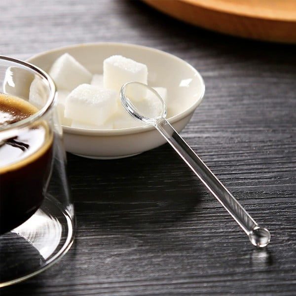 Set 2 cesti cafea cu pereti dubli cu 2 lingurite, Quasar & Co.®, 200 ml, termorezistenta, model rotund, mesaj COFFEE, transparent - imagine 5