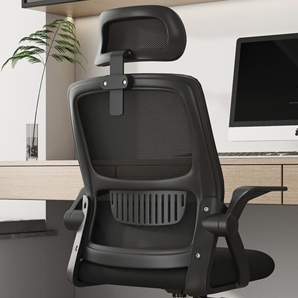 Scaun de birou, Quasar & Co.®, manere rabatabile, ergonomic, inaltime reglabila, suport lombar, sezut latex, tetiera ajustabila, mesh, 50 x 50 x 90-98 cm, negru - imagine 7