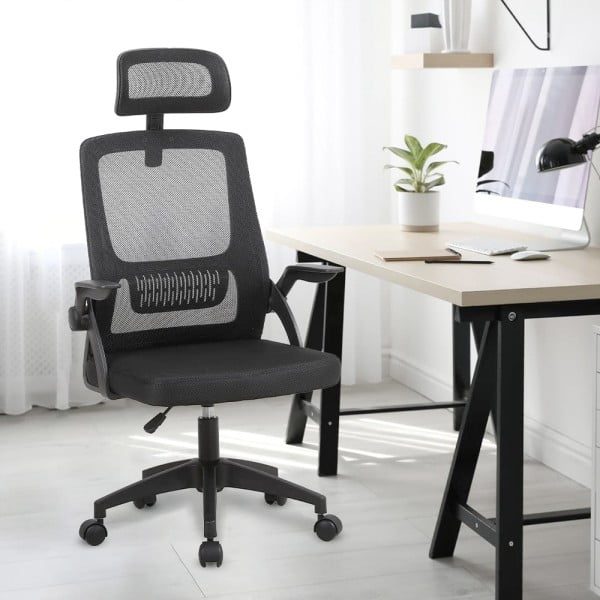 Scaun de birou, Quasar & Co.®, manere rabatabile, ergonomic, inaltime reglabila, suport lombar, sezut latex, tetiera ajustabila, mesh, 50 x 50 x 90-98 cm, negru - imagine 8