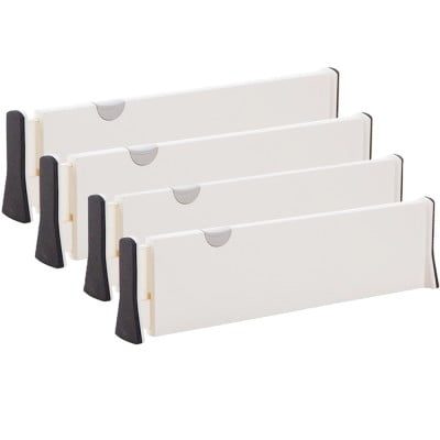 Set 4 organizatoare reglabile pentru sertar, Quasar & Co.®, pentru baie/bucatarie/dormitor, sistem antialunecare, sistem blocare, extensibile, h 10 cm, 38-54 cm, plastic, alb 10
