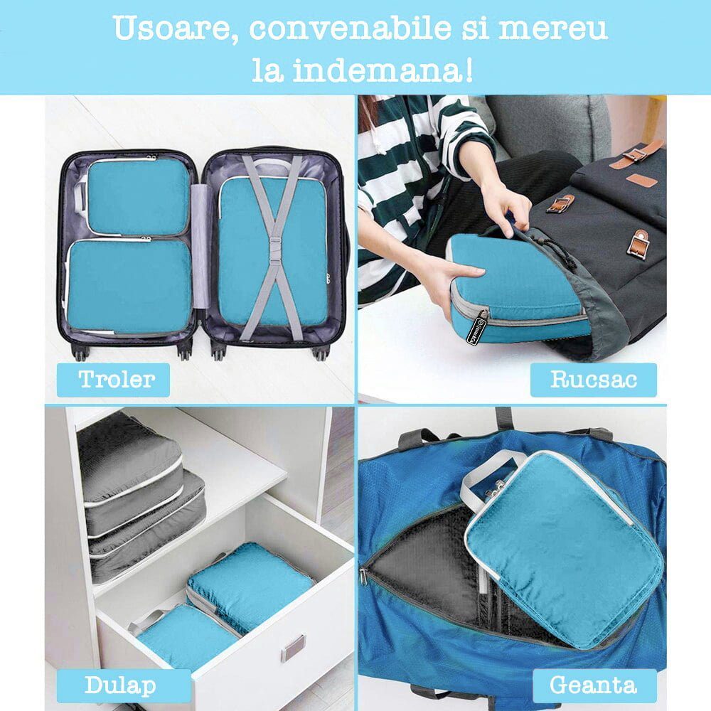 Set 6 huse organizare bagaj, Quasar & Co.®, impermeabile, sistem compresie/extensie cu fermoar, albastru 8 Set 6 huse organizare bagaj, Quasar & Co.®, impermeabile, sistem compresie/extensie cu fermoar, albastru 8