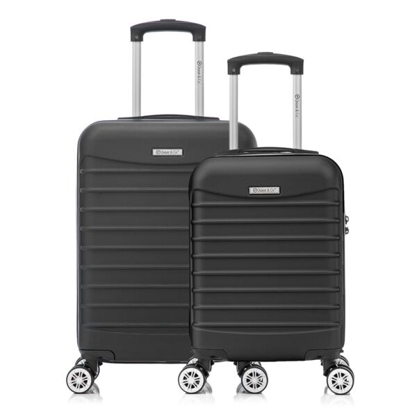 Set 2 trolere cabina, Quasar & Co.®, 40x30x20 cm cu roti detasabile si 55x36x20 cm, bagaj de mana, valiza cu fermoar antifurt, cifru, maner telescopic lung, geamantan 4 roti duble 360°, ABS 2.8 mm extradur, captuseala buretata, LINE, negru Trolere cabina 2025-03-15 2