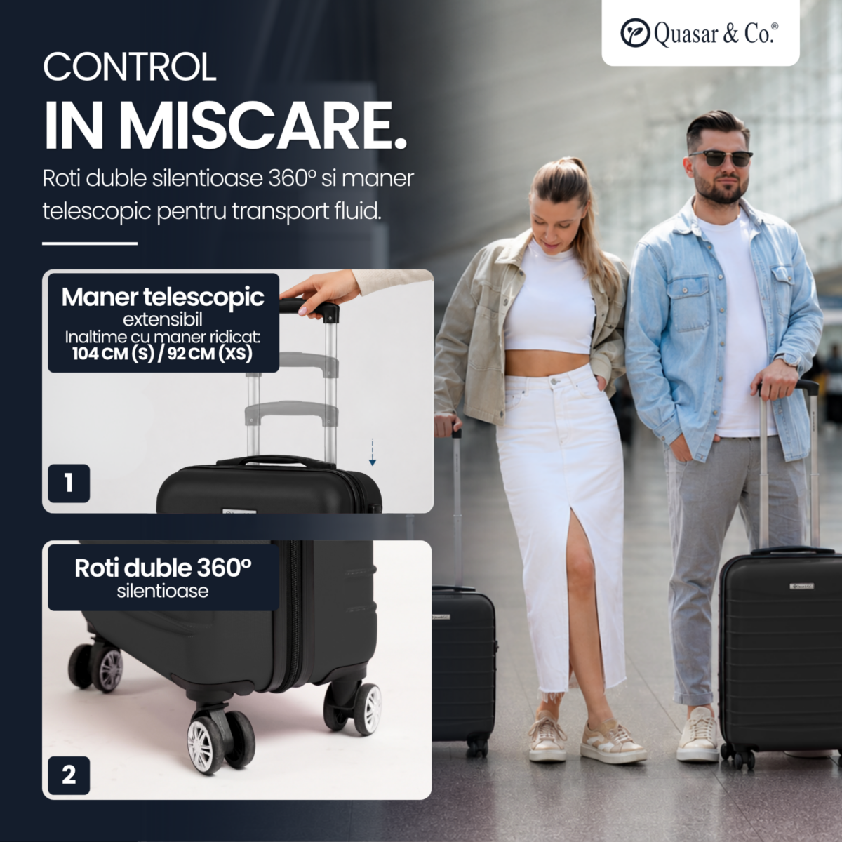 Set 2 trolere cabina, Quasar & Co.®, 40x30x20 cm cu roti detasabile si 55x38x21 cm, bagaj de mana, troller cu fermoar antifurt, cifru, maner telescopic lung, geamantan 4 roti duble 360°, valiza ABS 2.8 mm rezistent, 10kg, LINE, Negru 10 Set 2 trolere cabina, Quasar & Co.®, 40x30x20 cm cu roti detasabile si 55x38x21 cm, bagaj de mana, troller cu fermoar antifurt, cifru, maner telescopic lung, geamantan 4 roti duble 360°, valiza ABS 2.8 mm rezistent, 10kg, LINE, Negru 10