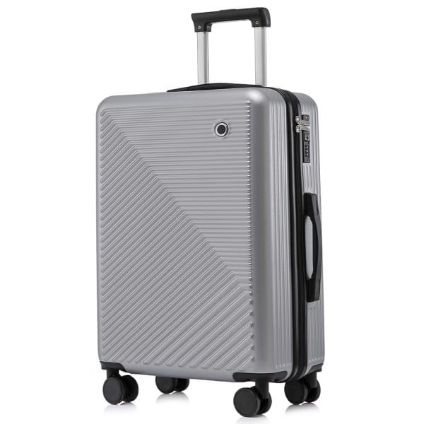 Set troler cabina cu geanta cosmetice, Quasar & Co.®, 55 x 39 x 23 cm, bagaj de mana, valiza cu cifru, maner telescopic lung, geamantan cu 4 roti duble silentioase 360°, 2 compartimente cu buzunar, model Meta, gri - imagine 3