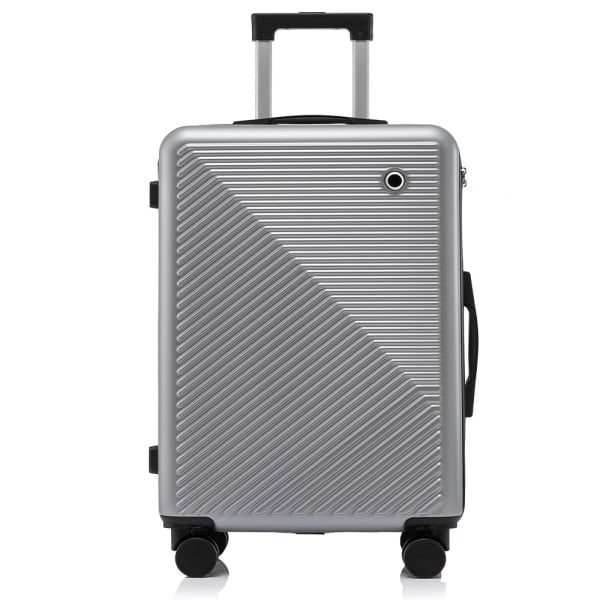 Set troler cabina cu geanta cosmetice, Quasar & Co.®, 55 x 39 x 23 cm, bagaj de mana, valiza cu cifru, maner telescopic lung, geamantan cu 4 roti duble silentioase 360°, 2 compartimente cu buzunar, model Meta, gri - imagine 4