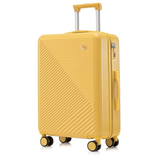 Set troler cabina cu geanta cosmetice, Quasar & Co.®, 55 x 39 x 23 cm, bagaj de mana, valiza cu cifru, maner telescopic lung, geamantan cu 4 roti duble silentioase 360°, 2 compartimente cu buzunar, model Meta, galben - imagine 3