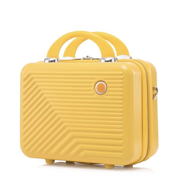 Set troler cabina cu geanta cosmetice, Quasar & Co.®, 55 x 39 x 23 cm, bagaj de mana, valiza cu cifru, maner telescopic lung, geamantan cu 4 roti duble silentioase 360°, 2 compartimente cu buzunar, model Meta, galben - imagine 6