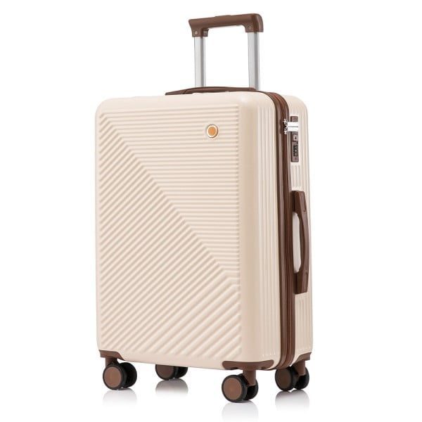 Set troler cabina cu geanta cosmetice, Quasar & Co.®, 55 x 39 x 23 cm, bagaj de mana, valiza cu cifru, maner telescopic lung, geamantan cu 4 roti duble silentioase 360°, 2 compartimente cu buzunar, model Meta, crem - imagine 3