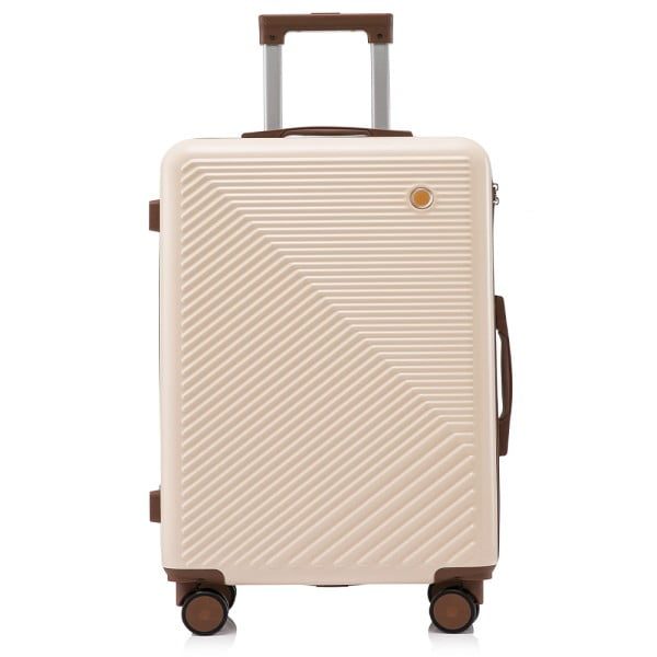 Set troler cabina cu geanta cosmetice, Quasar & Co.®, 55 x 39 x 23 cm, bagaj de mana, valiza cu cifru, maner telescopic lung, geamantan cu 4 roti duble silentioase 360°, 2 compartimente cu buzunar, model Meta, crem - imagine 4
