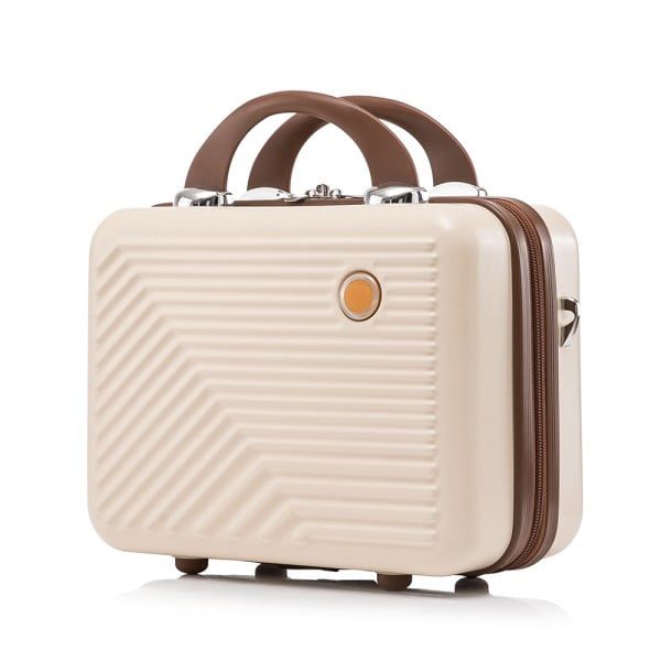 Set troler cabina cu geanta cosmetice, Quasar & Co.®, 55 x 39 x 23 cm, bagaj de mana, valiza cu cifru, maner telescopic lung, geamantan cu 4 roti duble silentioase 360°, 2 compartimente cu buzunar, model Meta, crem - imagine 6