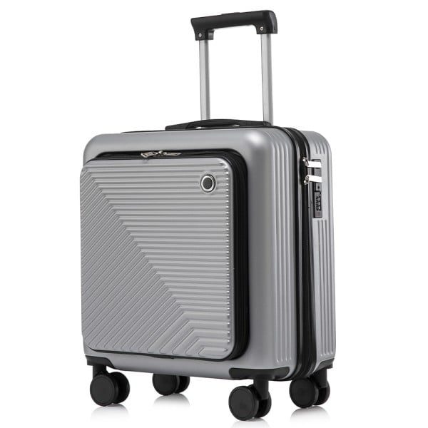 Set troler cu geanta cosmetice, Quasar & Co.®, compartiment laptop, cifru TSA, 4 roti 360 grade, maner telescopic, 48 x 42 x 25 cm / 22 x 29 x 15 cm, ABS, gri - imagine 3