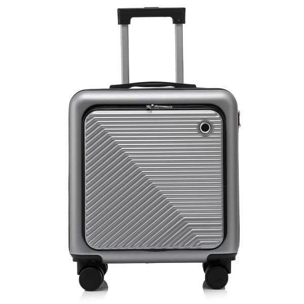 Set troler cu geanta cosmetice, Quasar & Co.®, compartiment laptop, cifru TSA, 4 roti 360 grade, maner telescopic, 48 x 42 x 25 cm / 22 x 29 x 15 cm, ABS, gri - imagine 4