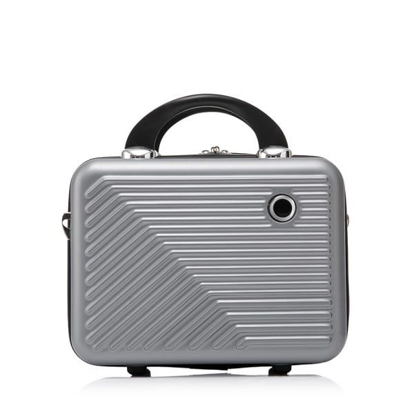 Set troler cu geanta cosmetice, Quasar & Co.®, compartiment laptop, cifru TSA, 4 roti 360 grade, maner telescopic, 48 x 42 x 25 cm / 22 x 29 x 15 cm, ABS, gri - imagine 5