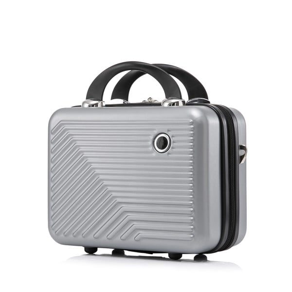 Set troler cu geanta cosmetice, Quasar & Co.®, compartiment laptop, cifru TSA, 4 roti 360 grade, maner telescopic, 48 x 42 x 25 cm / 22 x 29 x 15 cm, ABS, gri - imagine 6