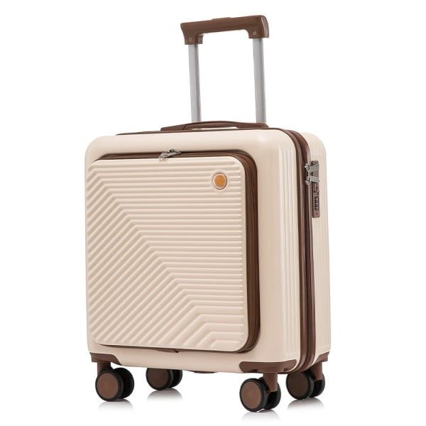 Set troler cu geanta cosmetice, Quasar & Co.®, compartiment laptop, cifru TSA, 4 roti 360 grade, maner telescopic, 48 x 42 x 25 cm / 22 x 29 x 15 cm, ABS, crem - imagine 3