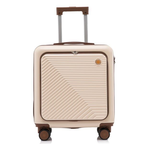 Set troler cu geanta cosmetice, Quasar & Co.®, compartiment laptop, cifru TSA, 4 roti 360 grade, maner telescopic, 48 x 42 x 25 cm / 22 x 29 x 15 cm, ABS, crem - imagine 4