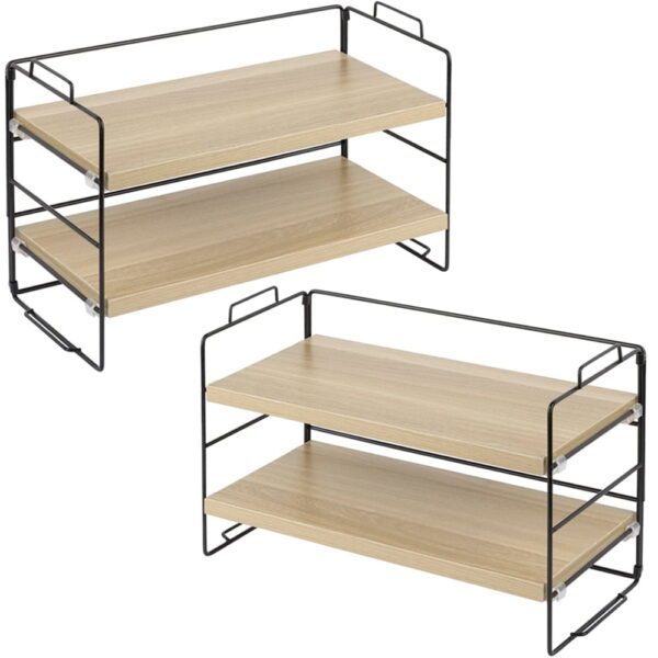 Set 2 etajere, Quasar & Co.®, 4 niveluri, universale, metal/lemn, 34 x 16.5 x 24 cm, negru-crem Rafturi 2024-11-21