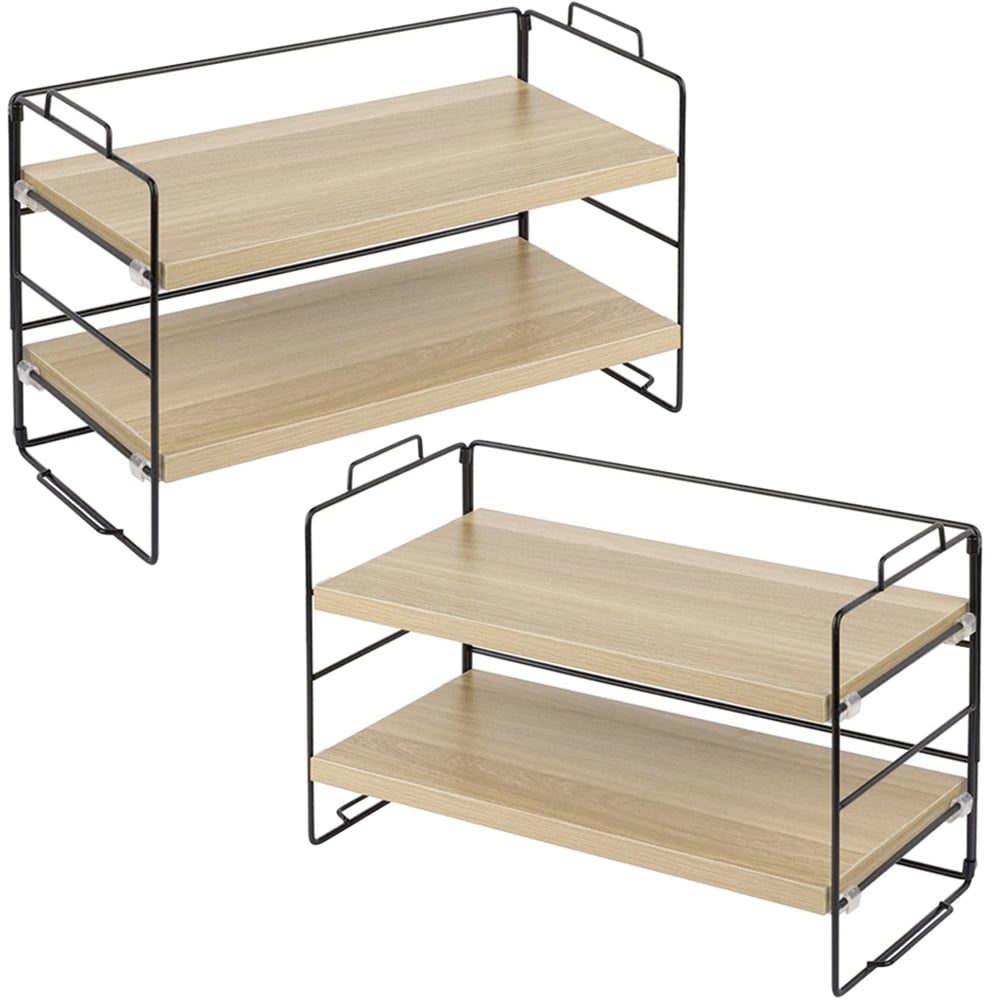 Set 2 etajere, Quasar & Co.®, 4 niveluri, universale, metal/lemn, 34 x 16.5 x 24 cm, negru-crem 2