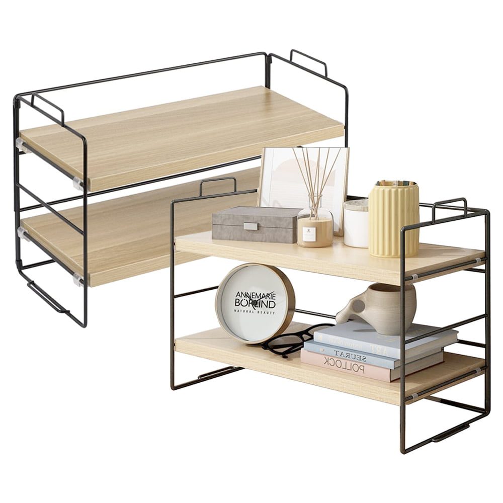Set 2 etajere, Quasar & Co.®, 4 niveluri, universale, metal/lemn, 34 x 16.5 x 24 cm, negru-crem