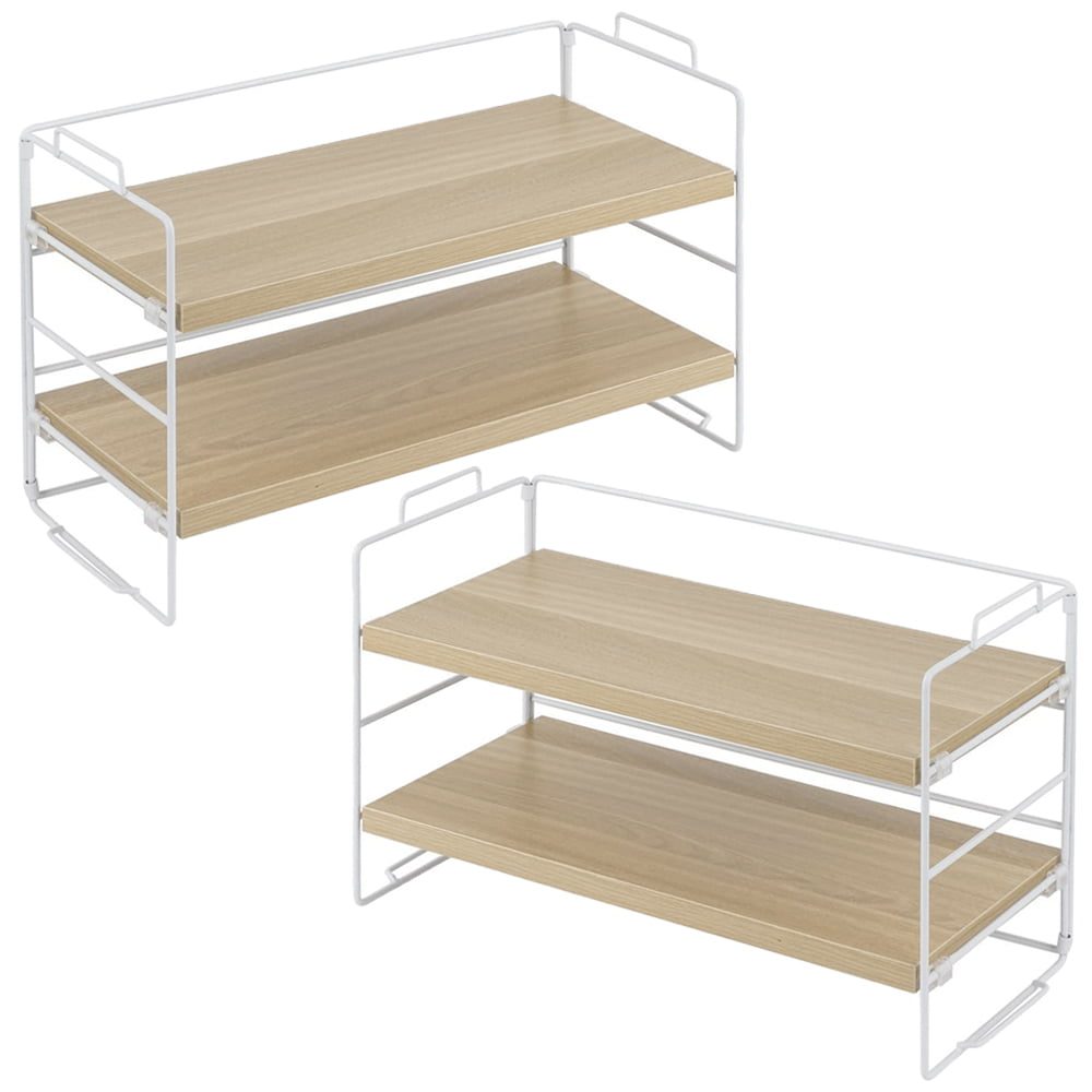 Set 2 etajere, Quasar & Co.®, 4 niveluri, universale, metal/lemn, 34 x 16.5 x 24 cm, alb