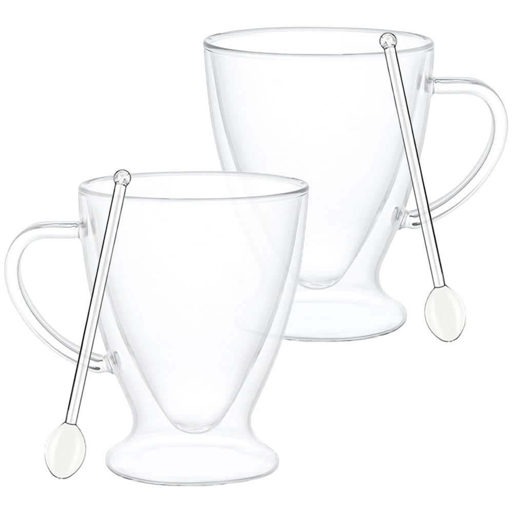Set 2 cani cu pereti dubli cu 2 lingurite, Quasar & Co.®, sticla termorezistenta, 300 ml, transparent 2