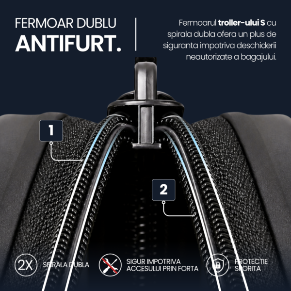 Set 2 trolere cabina, Quasar & Co.®, 40x30x20 cm cu roti detasabile si 55x38x21 cm, bagaj de mana, troller cu fermoar antifurt, cifru, maner telescopic lung, geamantan 4 roti duble 360°, valiza ABS 2.8 mm rezistent, 10kg, LINE, Negru - imagine 6