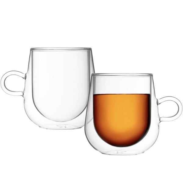 Set 2 cani cu pereti dubli cu 2 lingurite, Quasar & Co.®, sticla termorezistenta, 250 ml, transparent - imagine 3