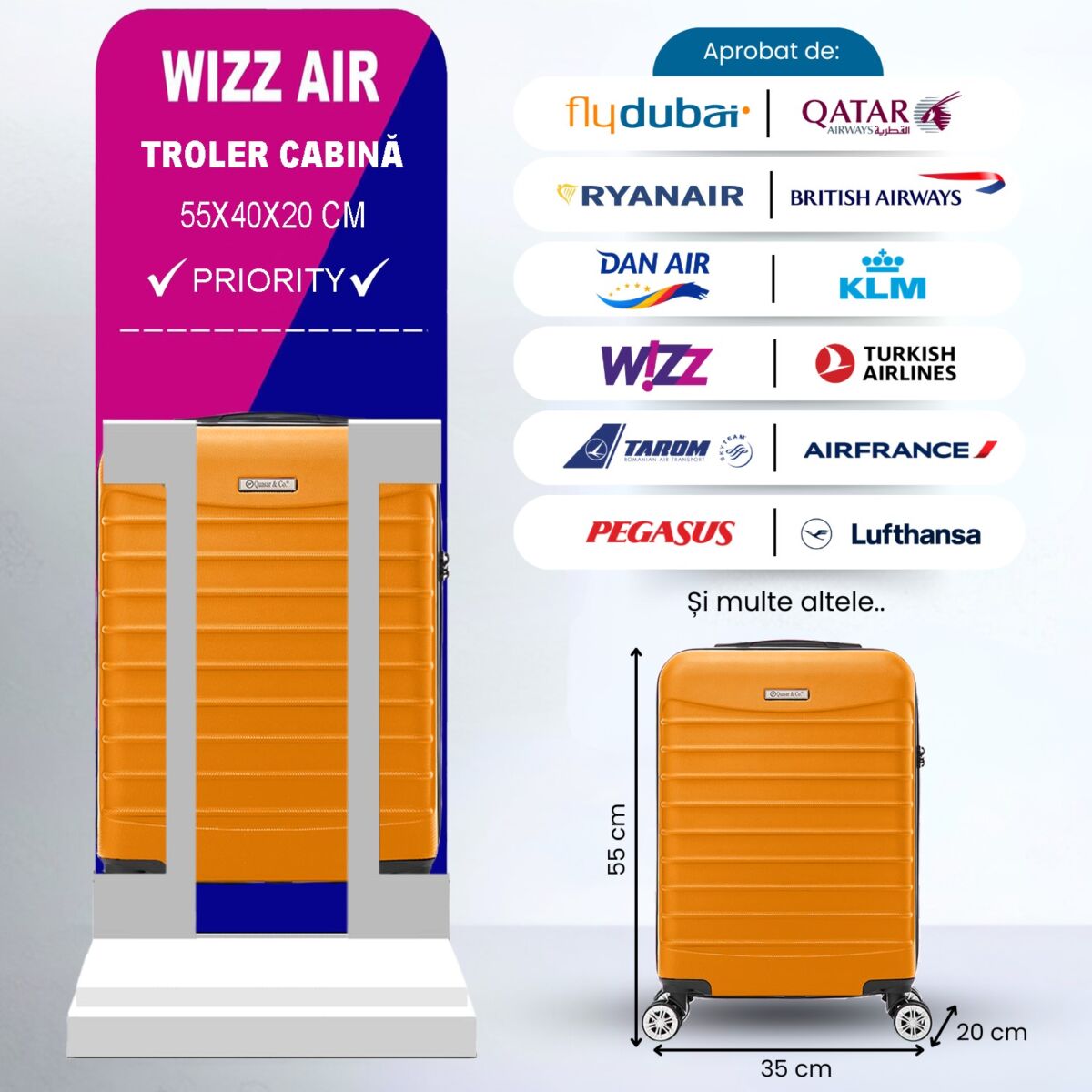 Troler cabina avion Quasar & Co.®, 55x36x20cm, bagaj de mana, troller cu fermoar antifurt, cifru, maner telescopic lung, geamantan cu 4 roti duble silentioase 360°, valiza ABS 2.8 mm, rezistent, 2 compartimente cu buzunar, 10kg, LINE, portocaliu 2 Troler cabina avion Quasar & Co.®, 55x36x20cm, bagaj de mana, troller cu fermoar antifurt, cifru, maner telescopic lung, geamantan cu 4 roti duble silentioase 360°, valiza ABS 2.8 mm, rezistent, 2 compartimente cu buzunar, 10kg, LINE, portocaliu 2