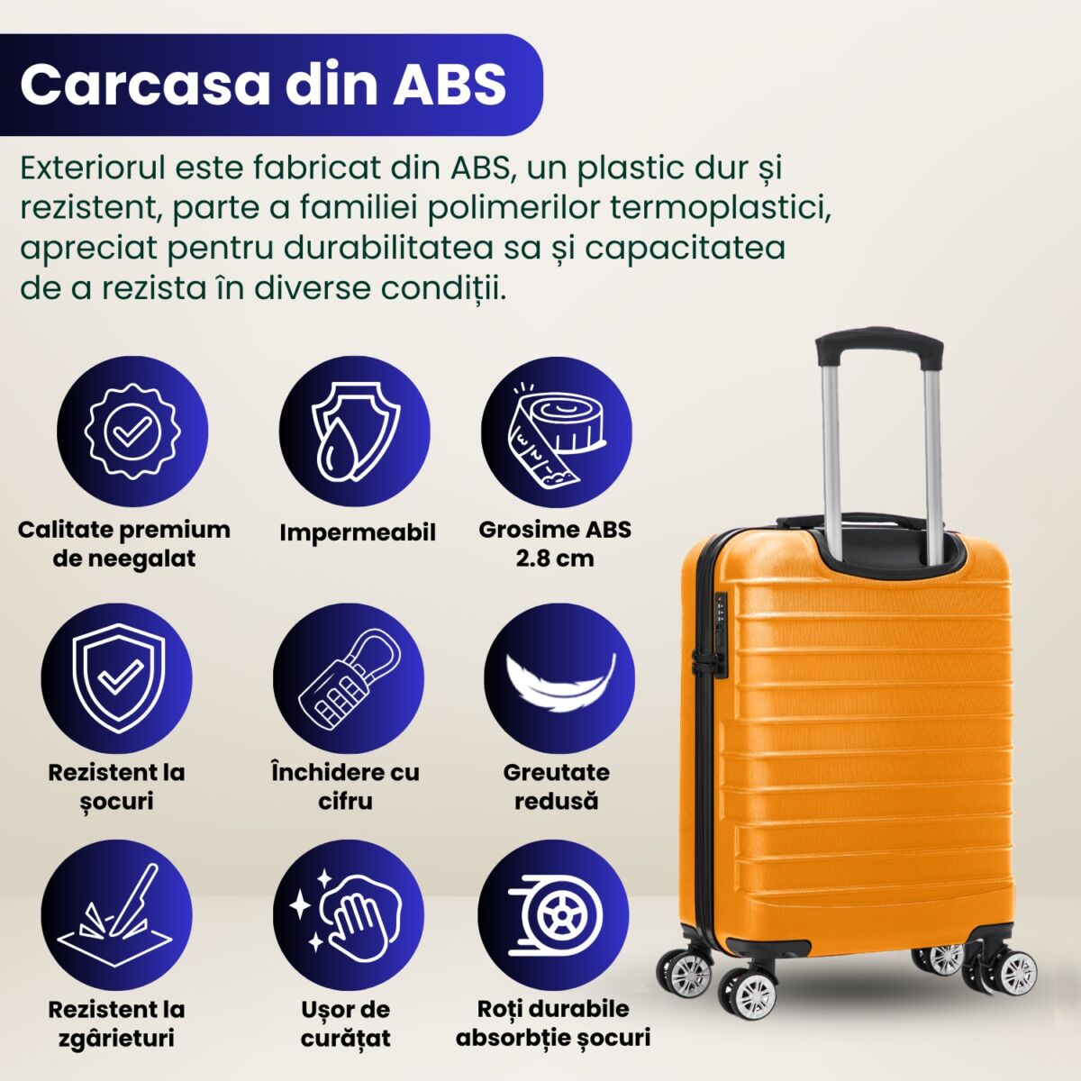 Troler cabina avion Quasar & Co.®, 55x36x20cm, bagaj de mana, troller cu fermoar antifurt, cifru, maner telescopic lung, geamantan cu 4 roti duble silentioase 360°, valiza ABS 2.8 mm, rezistent, 2 compartimente cu buzunar, 10kg, LINE, portocaliu 6 Troler cabina avion Quasar & Co.®, 55x36x20cm, bagaj de mana, troller cu fermoar antifurt, cifru, maner telescopic lung, geamantan cu 4 roti duble silentioase 360°, valiza ABS 2.8 mm, rezistent, 2 compartimente cu buzunar, 10kg, LINE, portocaliu 6