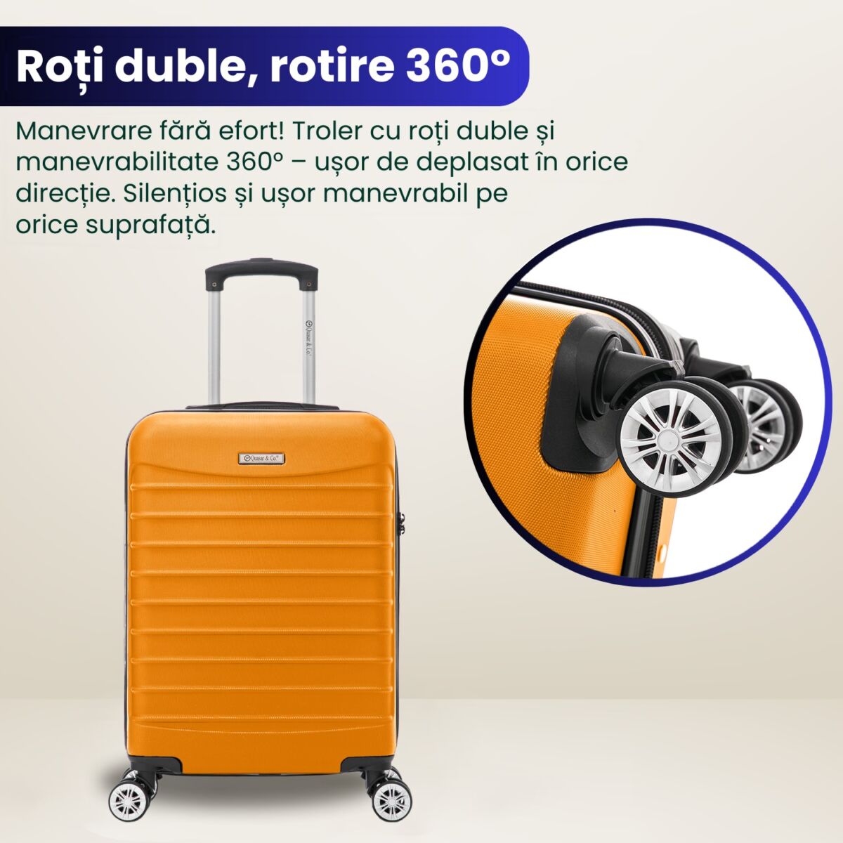 Troler cabina avion Quasar & Co.®, 55x36x20cm, bagaj de mana, troller cu fermoar antifurt, cifru, maner telescopic lung, geamantan cu 4 roti duble silentioase 360°, valiza ABS 2.8 mm, rezistent, 2 compartimente cu buzunar, 10kg, LINE, portocaliu 8 Troler cabina avion Quasar & Co.®, 55x36x20cm, bagaj de mana, troller cu fermoar antifurt, cifru, maner telescopic lung, geamantan cu 4 roti duble silentioase 360°, valiza ABS 2.8 mm, rezistent, 2 compartimente cu buzunar, 10kg, LINE, portocaliu 8