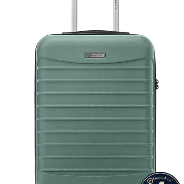 Troler cabina avion Quasar & Co.®, 55x38x21cm, bagaj de mana, troller cu fermoar antifurt, cifru, maner telescopic lung, geamantan cu 4 roti duble silentioase 360°, valiza ABS 2.8 mm, rezistent, 2 compartimente cu buzunar, 10kg, LINE, turcoaz deschis