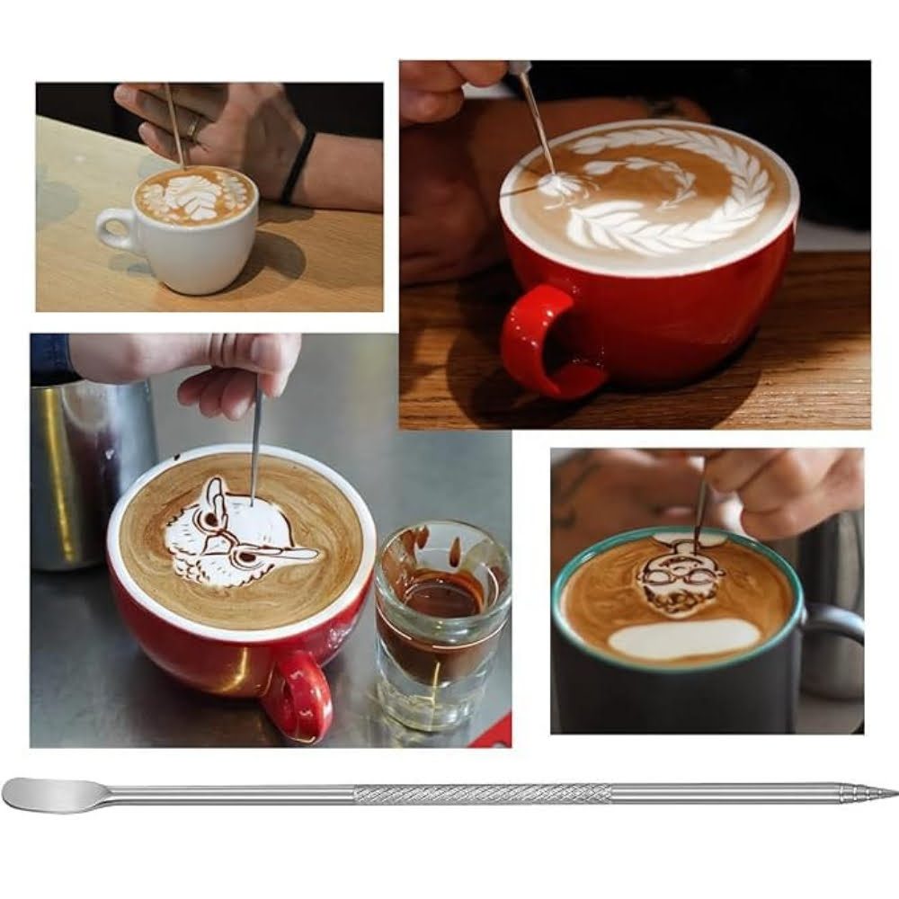Set latiera pentru spumare lapte cu gradatie si stilou pentru decorare, Quasar & Co.®, cu maner si cioc, cana barista, inox, 600 ml, negru 4 Set latiera pentru spumare lapte cu gradatie si stilou pentru decorare, Quasar & Co.®, cu maner si cioc, cana barista, inox, 600 ml, negru 4