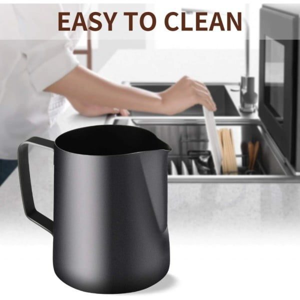 Set latiera pentru spumare lapte cu gradatie si stilou pentru decorare, Quasar & Co.®, cu maner si cioc, cana barista, inox, 600 ml, negru - imagine 5